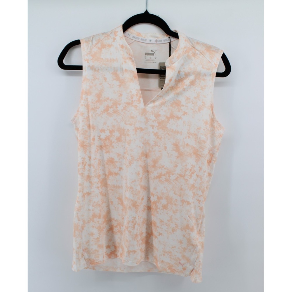 Puma Women Sleeveless Polo Floral V-neck Golf Shirt Peach 537491-01 Size S (NWT)